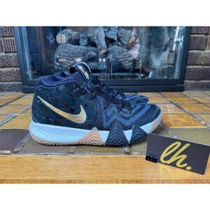 Mens 8 Nike Kyrie 4 Pitch Blue Metallic Gold Basketball Sneakers 943806-403
